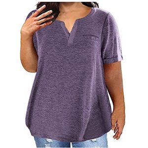 Oversized T-shirts voor vrouwen korte mouw V-hals zomer tops losse casual basic T-shirts grote maten top T-shirts verkoop, mode dames tops UK, Paars, L