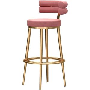 Moderne barkrukken fluwelen rugleuning, goudkleurige metalen barkruk 1PC, krukken op toonbankhoogte, bijzetstoelen for keukeneetkamer barstoelen zithoogte 75 cm (Color : Pink, Size : Height 75cm)