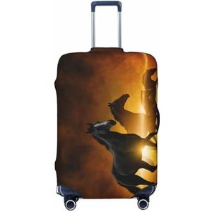 LAMAME Olifant en Zonnebloem Bedrukte Koffer Cover Elastische Beschermhoes Wasbare Bagage Cover, Running Zwarte Paarden, XL