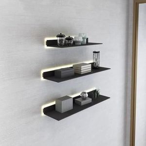 Floating Wall Shelves, With Built-in Illuminated LED Light Suitable For Home, School, Shopping Mall, Office Decorative Ornaments Use (Color : Noir, Size : 120x20x6cm)