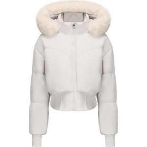 DLLDLGG Cropped Puffer Jacket, Winter Warme Gewatteerde Jas met Ritssluiting, Zachte Fleece Gevoerde Parka met Imitatiebont Capuchon