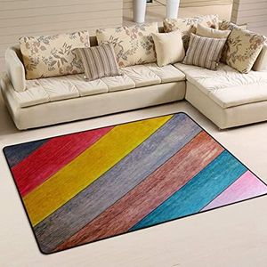 Vloerkleed 100 x 150 cm, land houten regenboog vloer kantoormatten print flanel mat tapijt waterabsorberend vloertapijt, voor zwembad, keuken