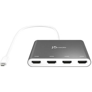 j5create USB-C naar 4 HDMI Aansluitingen Adapter Hub- Multi Monitor Splitter - Ondersteunt vier 1080p 60Hz Displays - Compatibel met Type-C MacBook en Windows (JCA366)