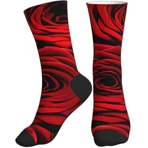 Jkkghll Rode Rose Bloem Print Mannen Vrouwen Mid-Tube Sport Sokken Ademend Atletisch Voor Running Fitness Dagelijkse Slijtage, 2 Zwart-2, One size