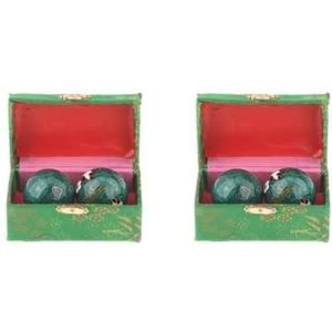 2 Set 2 Stks Massage Ballen met Opbergdoos Baoding Ballen voor Middelbare Leeftijd Mensen Panda Groen 42 cm
