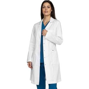 B-well Valeria Witte damesblouse, middelbare school, chemische blouse met reverskraag, 3 zakken met drukknopen, Wit, One size