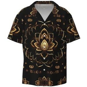 OdDdot Gouden Lotuses Bloemen Print Heren Jurk Shirts Atletische Slim Fit Korte Mouw Casual Business Button Down Shirt, Zwart, 3XL