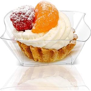 KAHEIGN 100 stuks plastic dessertkopjes, 150 ml stroomlijnige dessertkom, doorzichtige parfait voorgerechtskop, herbruikbare serveerschaal voor dessert, pudding, mousse feest (9 x 9 cm)