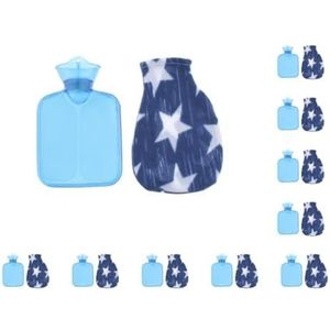 10 Set van Mini 250ml Warmwaterkruik Tas met Zachte Doek Cover en Schroef Top Blauw