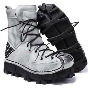 Men's riding Leather Motorcycle Boots, Mid-calf Thick soles lace-up work Boots, Winter warm snow Short Boots (Color : Gray Cashmere, Size : 38 EU)