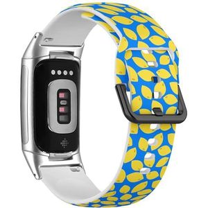 RYANUKA Zachte sportband compatibel met Fitbit Charge 5 / Fitbit Charge 6 (geel citroenblauw) siliconen armband accessoire, Siliconen, Geen edelsteen