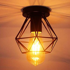 iDEGU Vintage industriële plafondlamp met metalen kooi, zeshoekig, hanglamp, geometrisch design, E27 plafondlamp voor slaapkamer, café, restaurant, hal, gang, 16 cm, minikooi