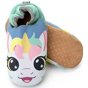 corimori Echt leren baby kruipschoenen, antislip, loopschoenen, leren schoenen, blotevoetenschoenen, Mia das Einhorn Weiß Kombi, 12-18 maanden