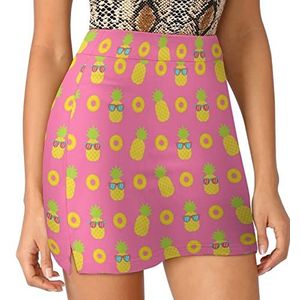 Ananas Patroon Vrouwen Skorts Hoge Taille Tennis Rok Gelaagde Korte Mini Rok Culottes Skorts Met Zakken M