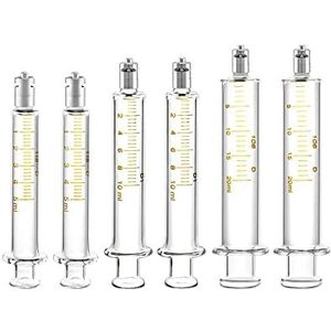 Glazen spuit - 10 ml capaciteit, 2 stuks metalen luer-slot zonder naald (5 ml+10 ml+20 ml)