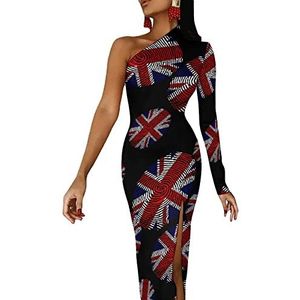 Groot-Brittannië vlag vinger vrouwen halve mouw jurk avondfeest lange jurken cocktail split bodycon jurk XS