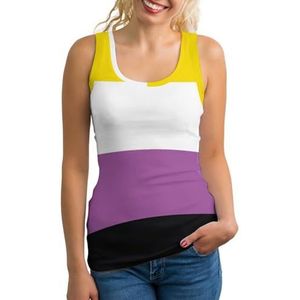 Niet-binaire Pride Gemeenschap Vlag Lichtgewicht Tank Top voor Vrouwen Mouwloze Workout Tops Yoga Racerback Running Shirts 2XL
