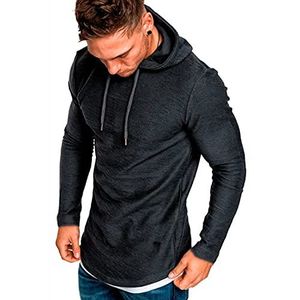 PECHEMO Heren gym hoodie workout sweatshirt muscle sweater lichte lange mouwen sport hoodie effen trekkoord hoodie casual pullover dun ademend mode eenvoudige lange mouwen shirts, C-grijs, L