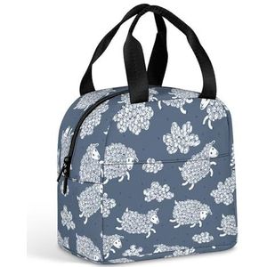 Leuke Lam Wit Geïsoleerde Lunch Tas Herbruikbare Lunchbox Koeler Maaltijd Prep Tote Organizer voor Vrouwen Mannen Picknick Wandelen