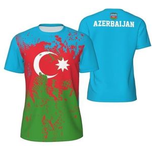 Sport T-Shirt Vintage Azerbeidzjan Vlag Graan Tees 3D Gedrukt voor Fitness Running Voetbal, Meerkleurig, S