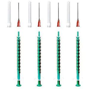 Set: 1, 2, 3 of 4 stuks spuiten 1 ml laboratoriumspuiten, vloeistofspuit, hobbyspuit met stompe naald/naald voor E-liquid aroma, hobby en doe-het-zelf (set 4 x 1 ml)