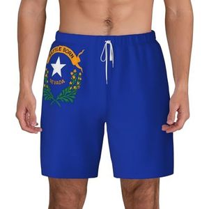 EdWal Nevada State Flag Print dubbellaags strandshort,Zwembroeken voor heren Sneldrogende zwemshorts Board Shorts, Wit, XXL