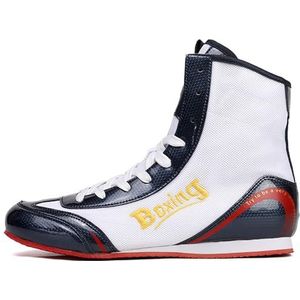 Hiuzylqx Unisex hoge boksschoenen, ademend, vecht- en worstelschoenen, powerlifting, bodybuilding, vechtsporten, wedstrijd- en trainingsschoenen,White black,36 EU