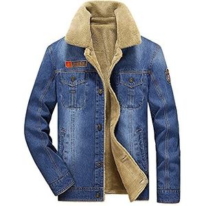 Warm spijkerjack voor heren - mannelijke winter dikke fleece borstzakken rodeo gevoerde spijkerjas mode heren cowboy top dikker uitloper plus maat M