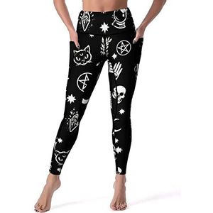 Skull Cat Moon Gothic yogabroek voor dames, hoge taille, buikcontrole, workout, hardlopen, leggings, XL