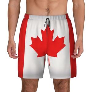 ERSDWRE Canadese Vlag Print Beach Shorts Met Zakken Zwembroek Mannen Zwembroek Broek Badmode Voor Surfen Zwemmen, Zwart, S