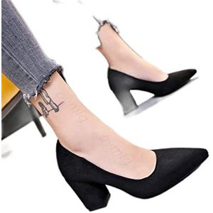 SHIYAN Nieuwe vrouwen pumps massaal zoete dikke hakken hoge hakken vrouwelijke kantoor puntige jurk werk pompen schattige schoenen vrouwen schoenen-zwart, 42