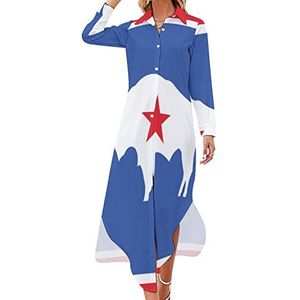 WYOMING Vlag voor dames, maxi-jurk, lange mouwen, knoopsluiting, casual feestjurk, lange jurk, 6XL