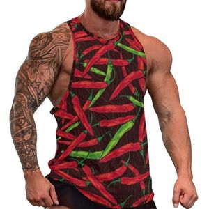Rode En Groene Peppers Heren Tank Top Grafische Mouwloze Bodybuilding Tees Casual Strand T-Shirt Grappige Gym Spier