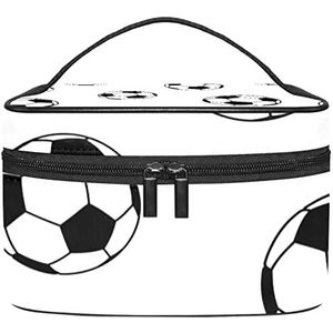 Voetbal Zwart Wit Make-up Organizer Bag, Reizen Make-up Tas Organizer Case Draagbare Cosmetische Tas voor Vrouwen en Meisjes Toiletartikelen, Meerkleurig, 22.5x15x13.8cm/8.9x5.9x5.4in