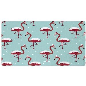 VAPOKF Kerst sneeuw flamingo's in rode hoed keuken mat, antislip wasbaar vloertapijt, absorberende keuken matten loper tapijten voor keuken, hal, wasruimte