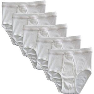 HERMKO 3248 5-pack herenslips met gulp, dubbele rib van biologisch katoen, wit, L