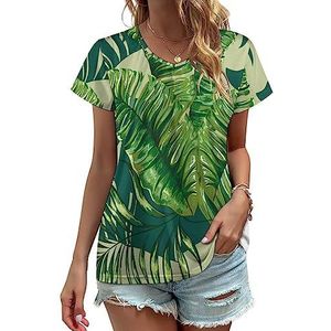 Tropische palmboom dames V-hals T-shirts leuke grafische korte mouw casual T-shirt tops 3XL