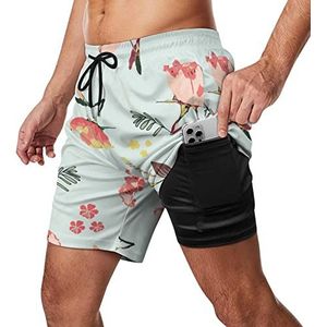 Bruidsboeket Zwembroek voor heren, sneldrogend, 2-in-1 strandsportshorts met compressieliner en zak