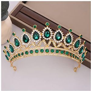 Strass Kroon Luxe groene strass Crystal bruiloft kroon bruid tiara's en kronen queen diadeem pageant kroon bruids haar sieraden accessoires Koningin Kroon