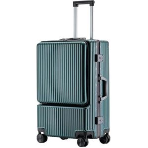 Koffer Modern Bagage Met Voorvak, Koffer Van Aluminium Frame Met USB-oplaadpoort En TSA-slot Handbagage (Color : Grün, Size : 20 in)