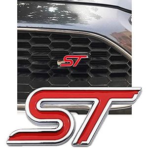 3D Metalen ST Logo Grille Embleem 3D Sticker Racing Decal Sport Turbo Badge Fit Voor Elk voertuig waar je van houdt!(Color:rood)
