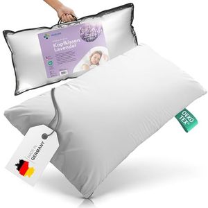 Medicate Lavendelkussen met dons 40 x 80 cm, hoofdkussen voor een goede nachtrust, 100% natuurlijk kussen voor ontspanning en comfort, hoofdkussen voor elke slaaphouding, donskussen, Made in Germany