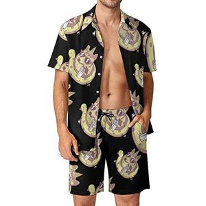 Eenhoorn Dog Be Awesome Hawaiiaanse sets voor mannen, button-down trainingspak met korte mouwen, strandoutfits, M