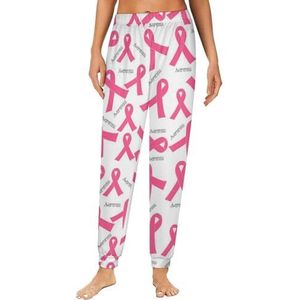 Roze lint borstkanker dames pyjama lounge broek elastische tailleband nachtkleding bodems print
