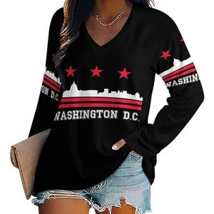 Washington, DC vlag dames casual T-shirts met lange mouwen V-hals bedrukte grafische blouses T-tops S