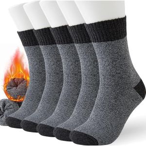 Josnown Thermische sokken voor heren, dikke wintersokken voor laarzen, warm wol, maat 40-46, 5 paar, 40-45 EU