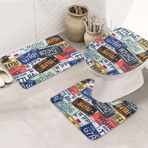 OPSREY Kentekenplaat gedrukt 3 stuk badkamer tapijten set badkamer tapijten zachte voet en bad tapijten