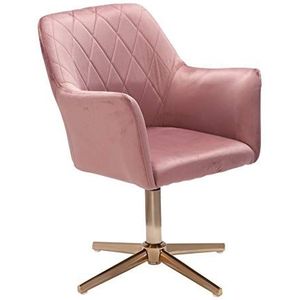 WOHNLING bureaustoel roze fluwelen design draaistoel met rugleuning | kuipstoel 120 kg in hoogte verstelbaar | Werkstoel zonder wielen | Stoel bureau thuiskantoor Draaibaar