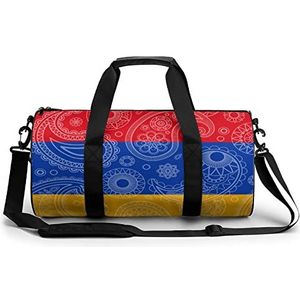 Armenië Paisley Vlag Reizen Plunjezak Sport Gym Handtas Cilindrische Waterdichte Carryon Gymbag Met Schoenen Compartiment