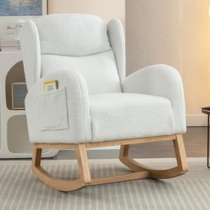 BXEYXE 049 Moderne Teddy Stof Gevuld Rok Stoel Wingback Gewatteerde Seat voor Woonkamer Slaapkamer, Wit